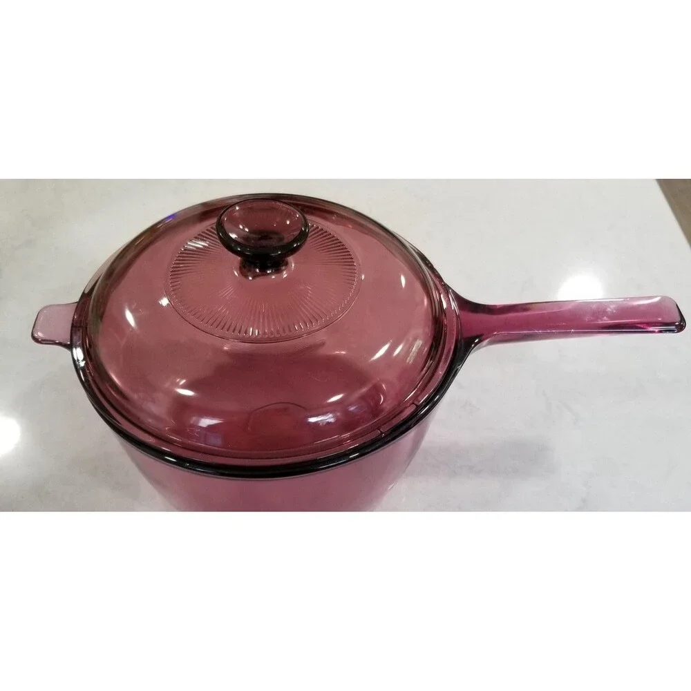 CorningWare Visions Cranberry 2.5L Saucepan w/ Lid – No Chips or Cracks